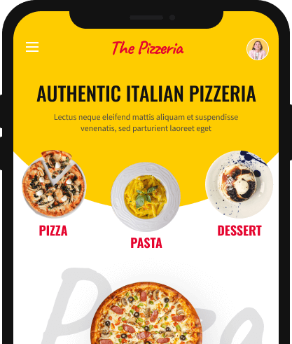 pizzeria template mobile app mockup
